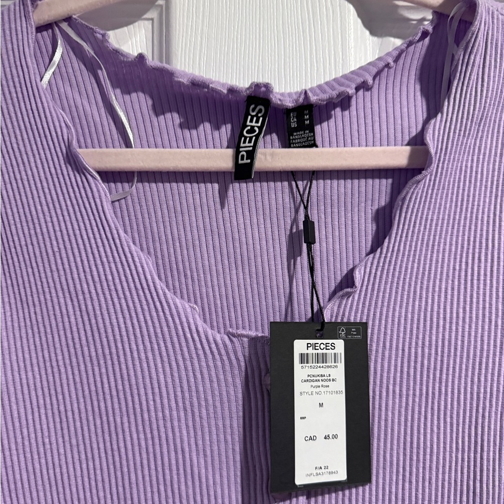 Pieces Lavender Ribbed Cardigan - Picture 2 of 2